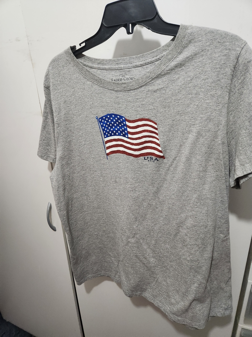 Faded Glory Gray T-Shirt with American Flag Patch